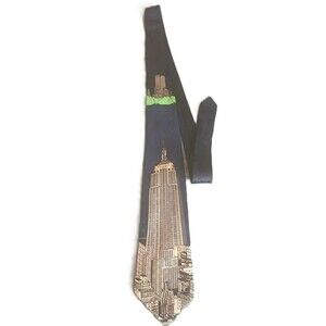 Vintage NYC Silk Tie World Trade Center Twin Towers Empire State Building